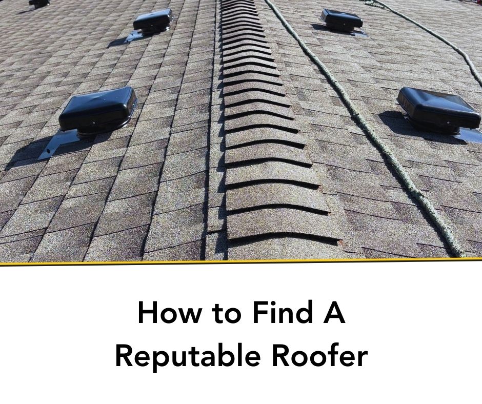 sharable image that reads "how to find a reputable roofer" and shows a freshly installed roof